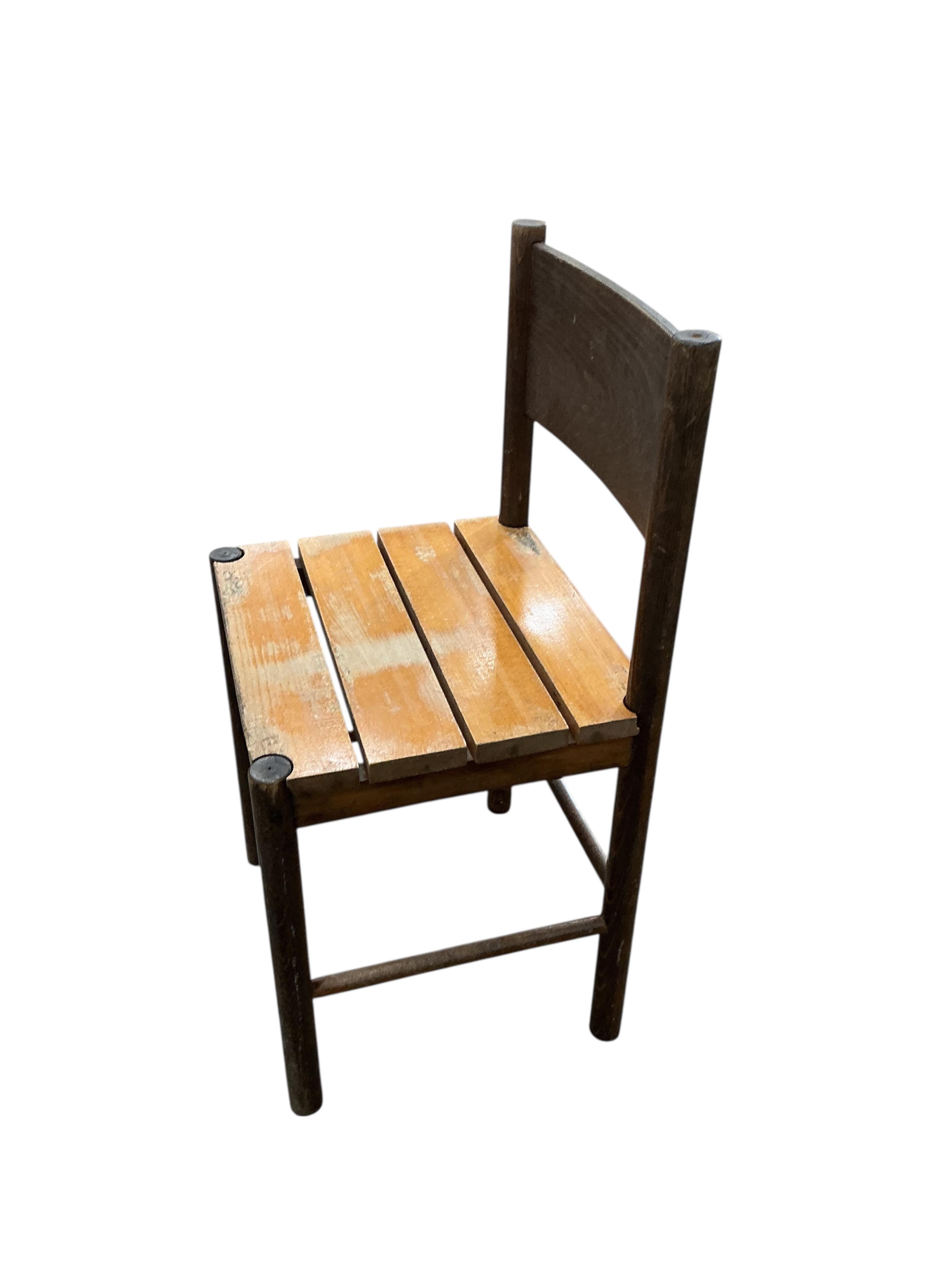 A set of nine 20th century beech dining chairs with slatted seats, width 41cm, depth 36cm, height 76cm